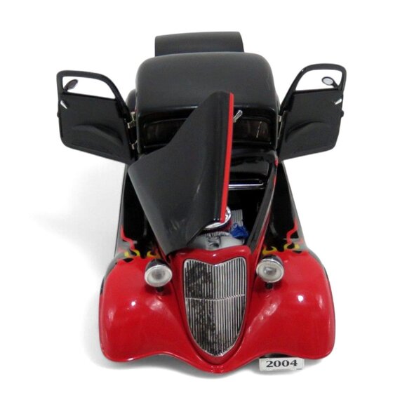 Vintage 1934 FORD 3-Window Coupe Street Rod DIECAST Black and Red Flames Boxed - Picture 7 of 13